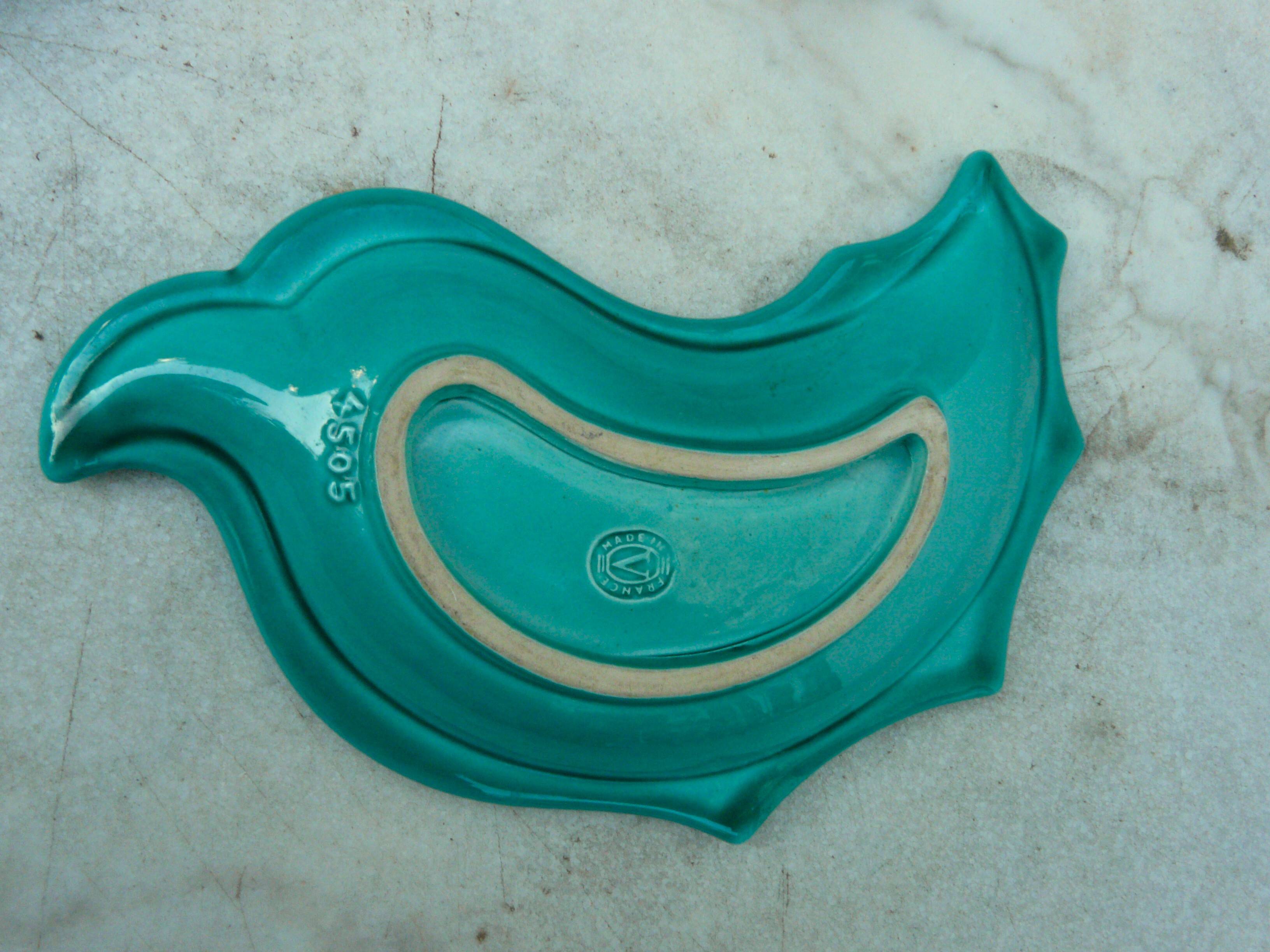 Empty cup pocket stylized leaf green ceramic enamelled verceram 1930 to 1940