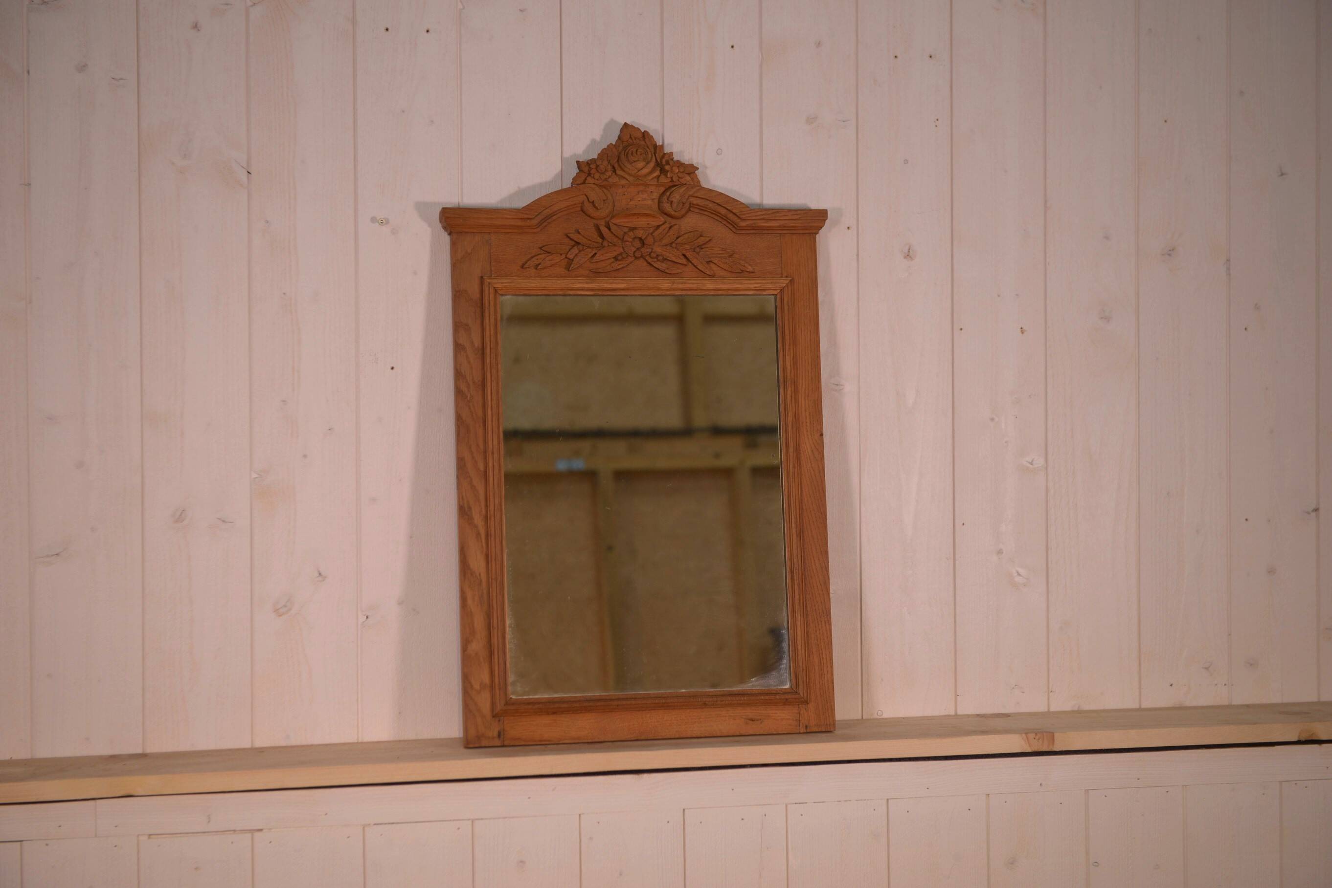 Art Deco 1930s solid oak carved mirror