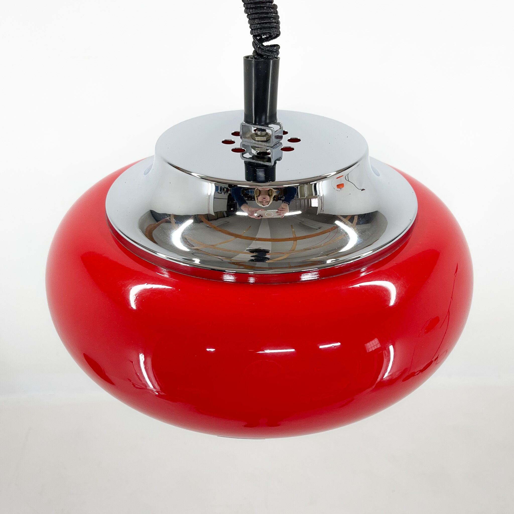 Mid century red pendant by Harvey Guzzini for Meblo, Italy