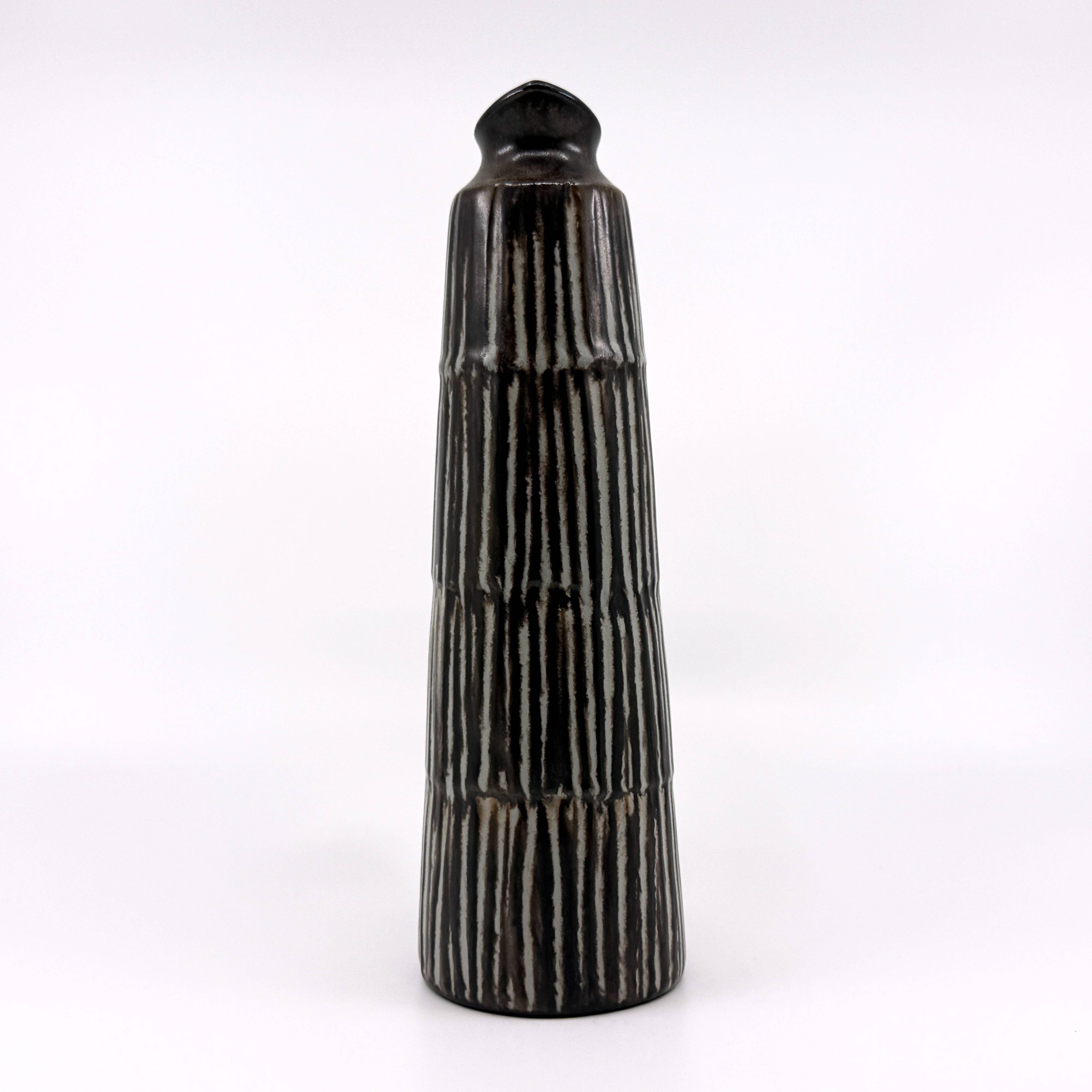 Vintage ceramic and bamboo pitcher vase • BR Keramik Denmark • 1960s