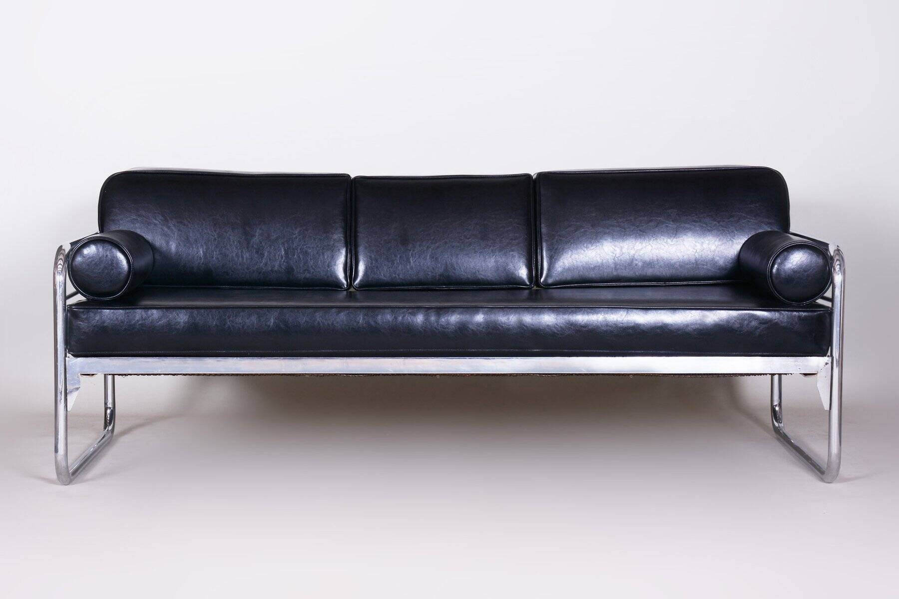 Bauhaus Sofa in Chrome and Leather by Hynek Gottwald, Czech, 1930s