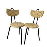 Pair of vintage retro mustard yellow chairs with black metal.