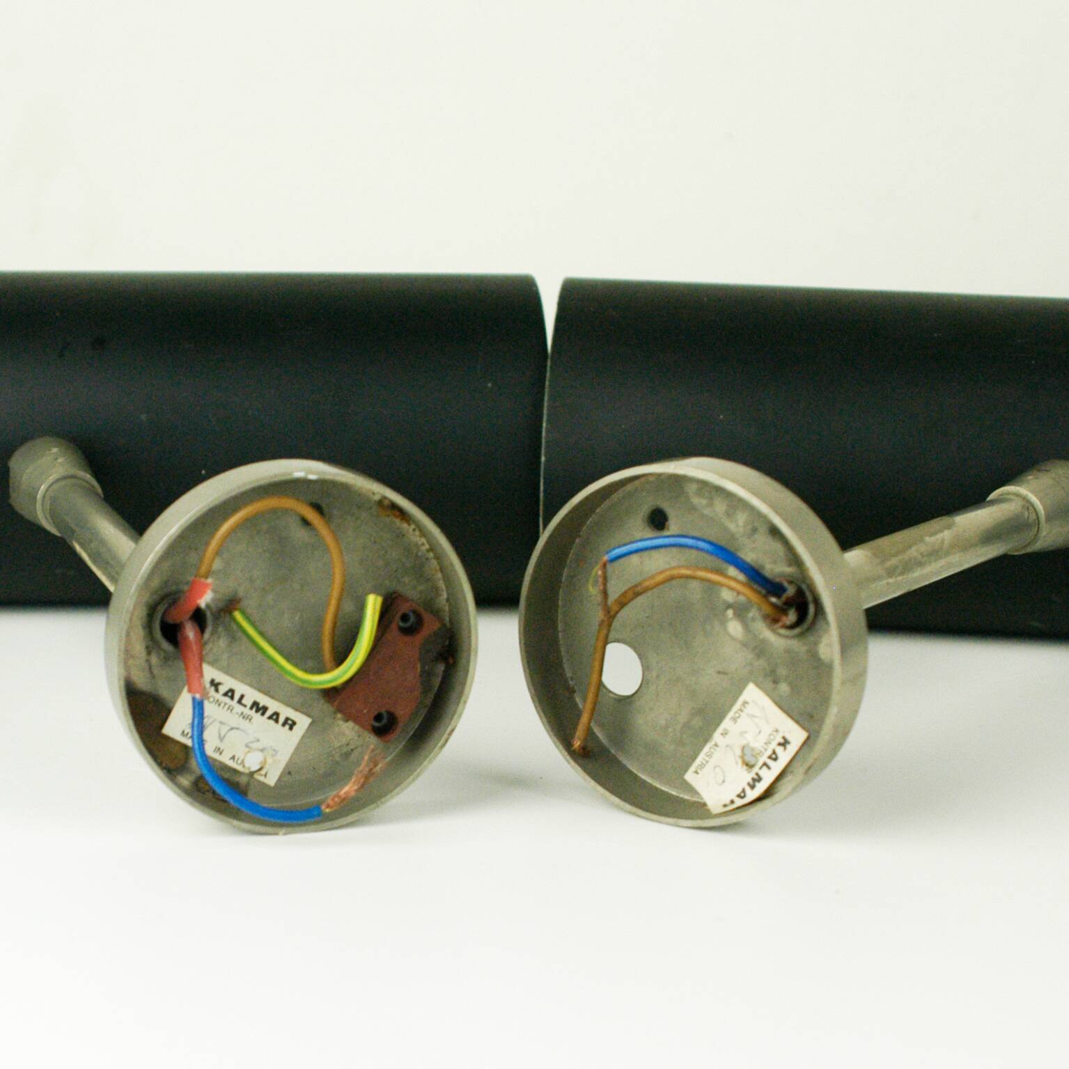 Austrian black cylindrical wall light by J.T. Kalmar, Vienna, mid-century.