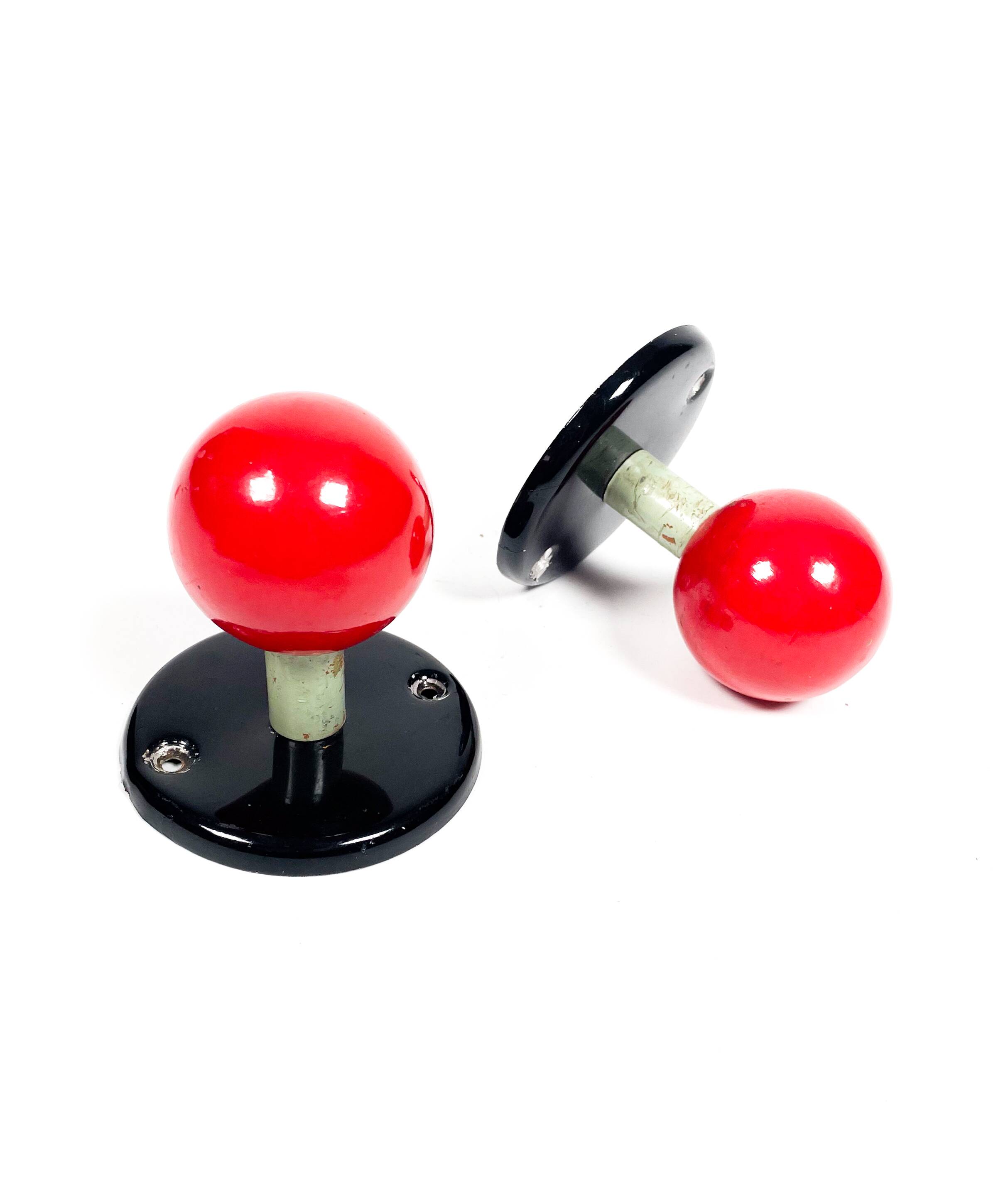 Vintage red enamel metal coat hooks