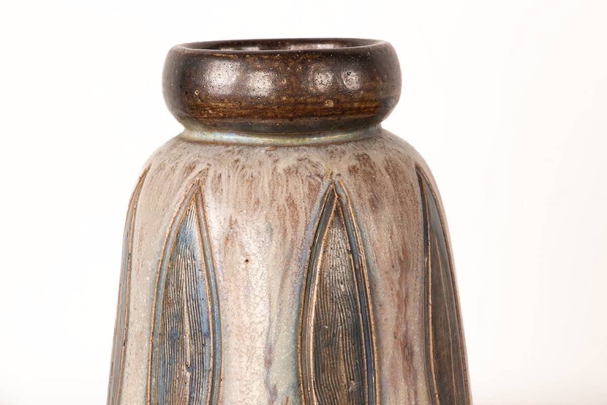 Art Deco period vase in green and gray glazed ceramic by Edouard G