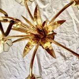 Vintage chandelier in gold metal and mother-of-pearl petals - 5 branches