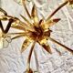 Vintage chandelier in gold metal and mother-of-pearl petals - 5 branches