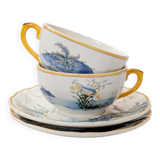 Set of 2 Gien Magellan "Caribbean" cups and saucers, vintage earthenware