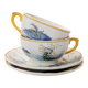Set of 2 Gien Magellan "Caribbean" cups and saucers, vintage earthenware