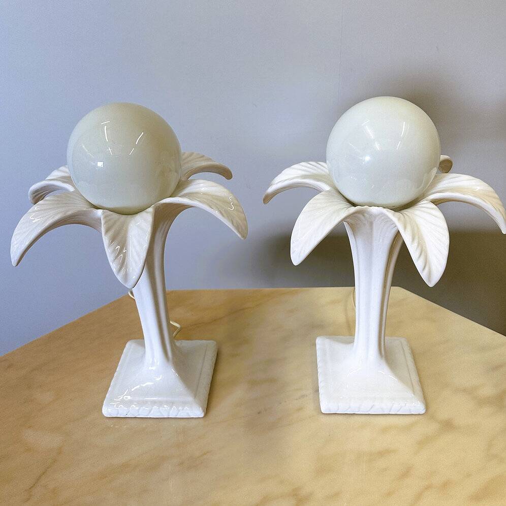 Pair of white ceramic palm tree lamps by Michael Andersen, 1970s