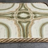 Ceramic tile trivet with vintage pattern woven wicker outline