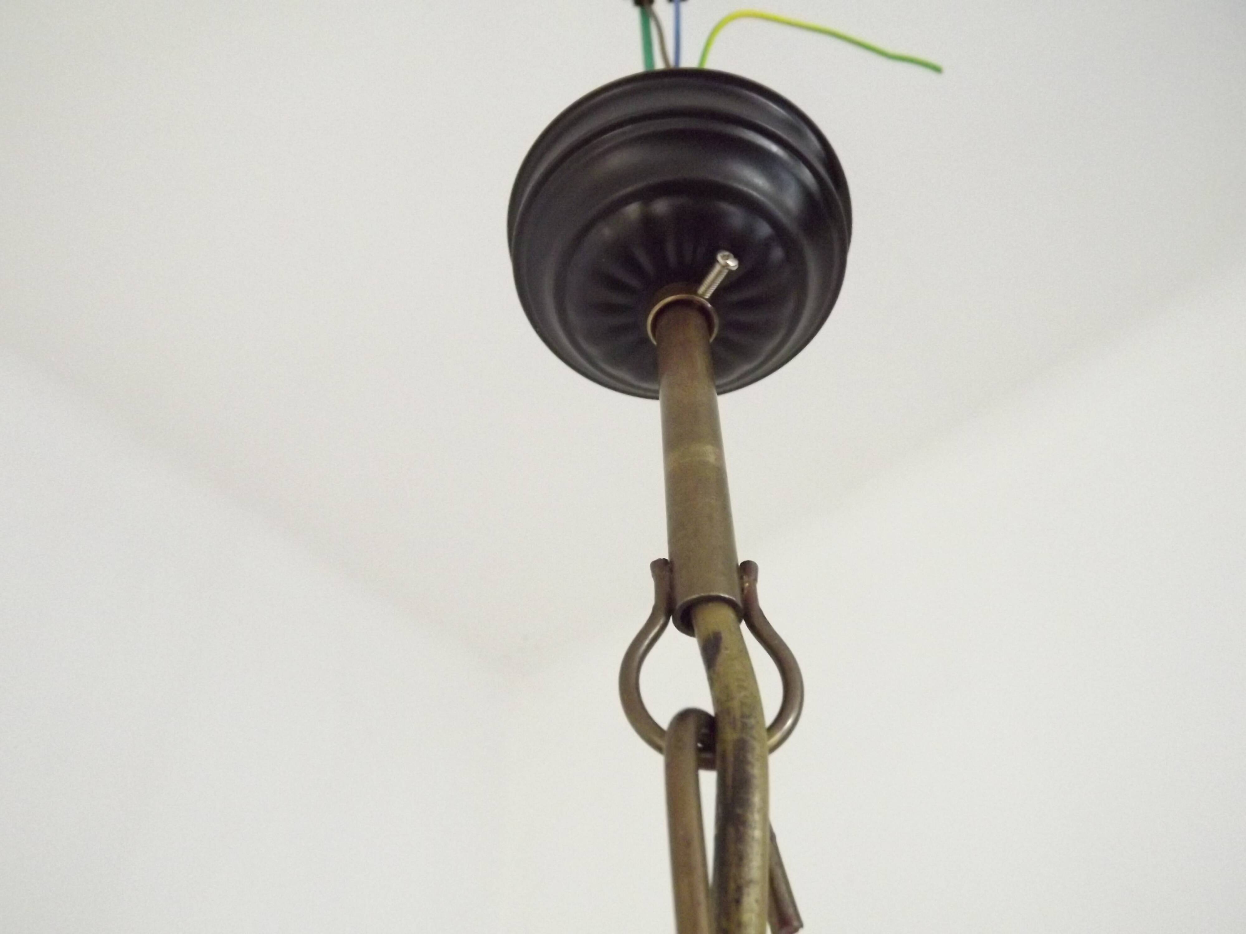 French Mid Century Bronze Effect Metal Double Billiard Light Glass Shades