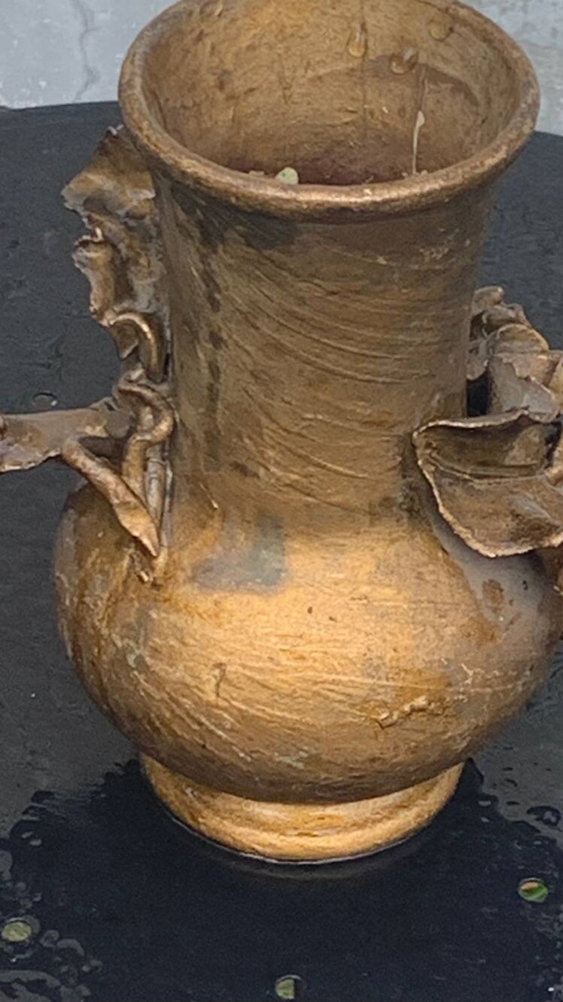 Pair of slip vases, ceramic with golden patina, signed Édouard Gilles.