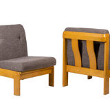Pair of armchairs in beech and fabric, 1960s