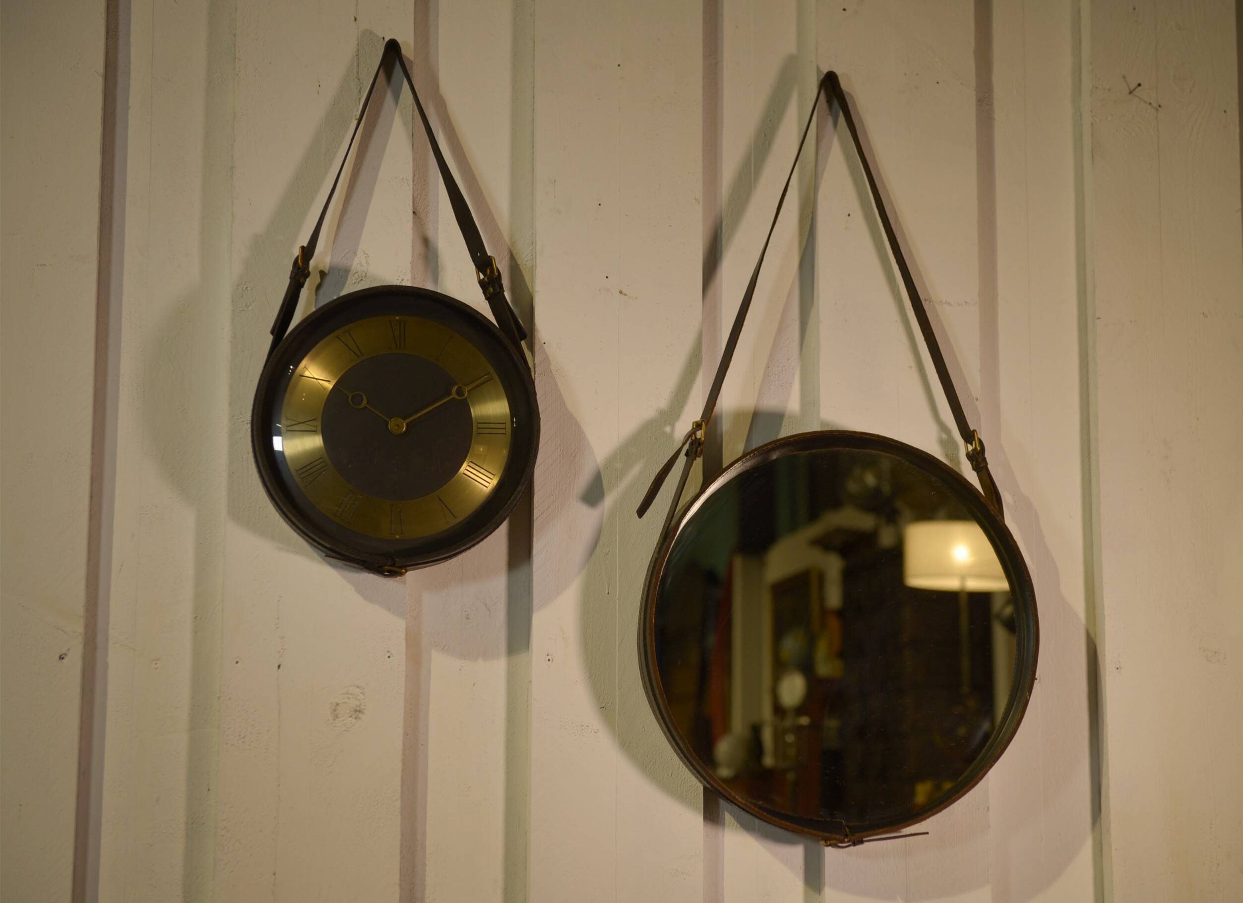 Black leather mirror by Jacques Adnet 1950s