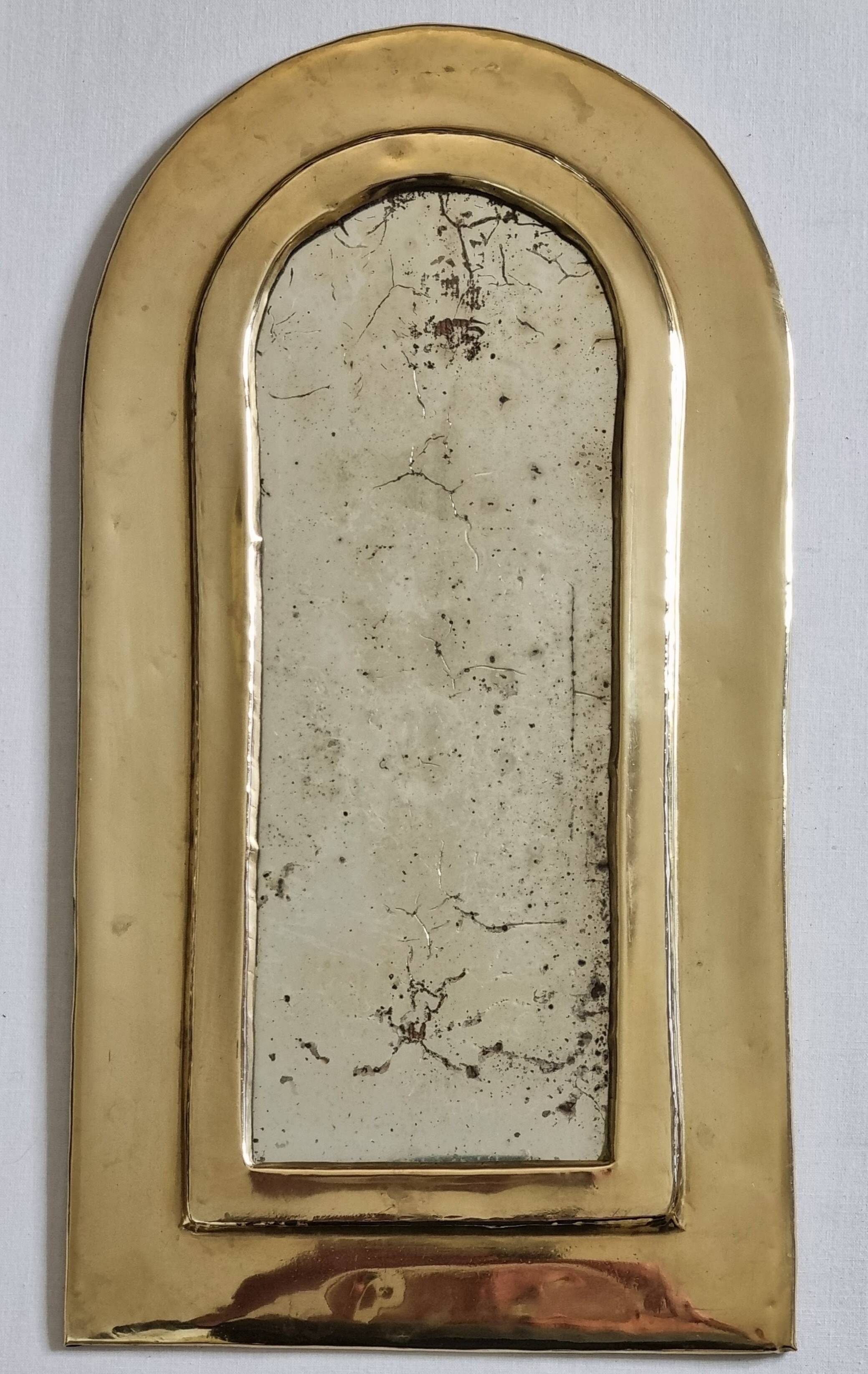 Vintage Moroccan handcrafted brass wall mirror arch shape 19 x 34 cm