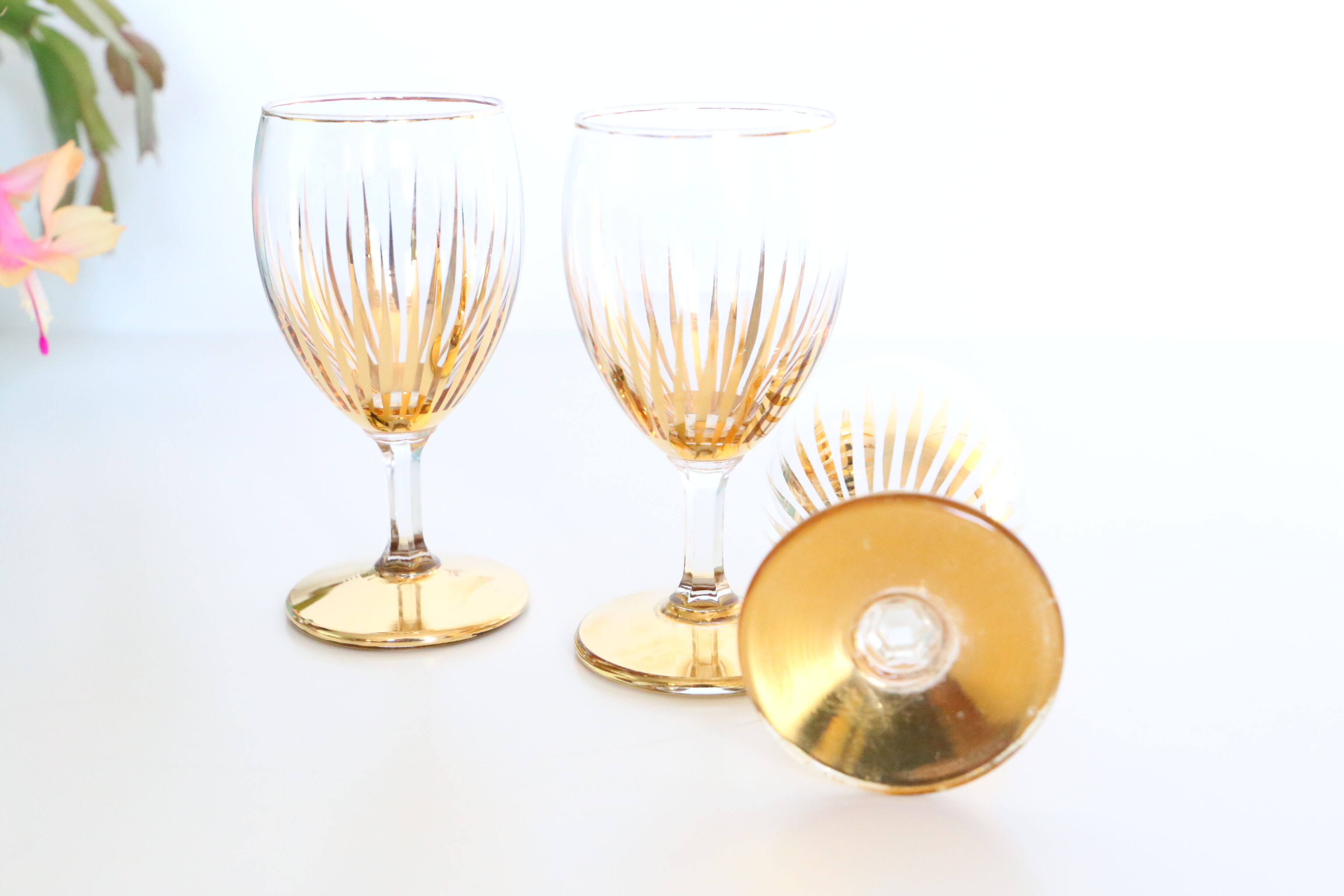 Set of 3 walking glasses, gilded, mid-20th century, art deco