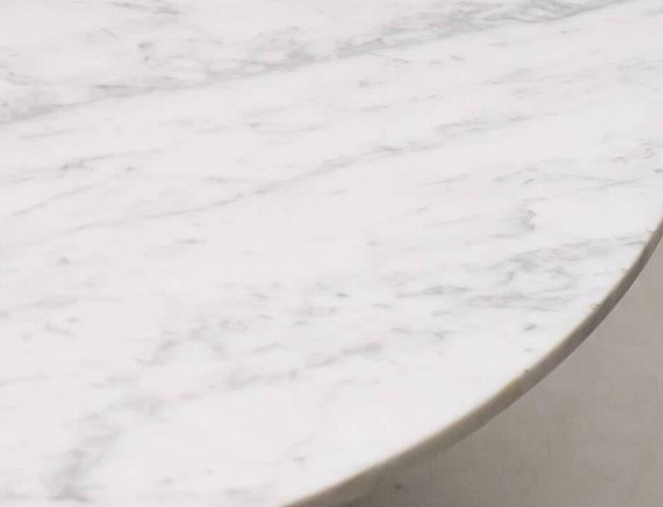 Eames "Segmented" oval table in white marble with stainless steel base, H. Miller 70s