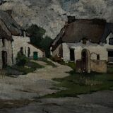 Oil on canvas of Breton farms by Pasquier, early 20th century