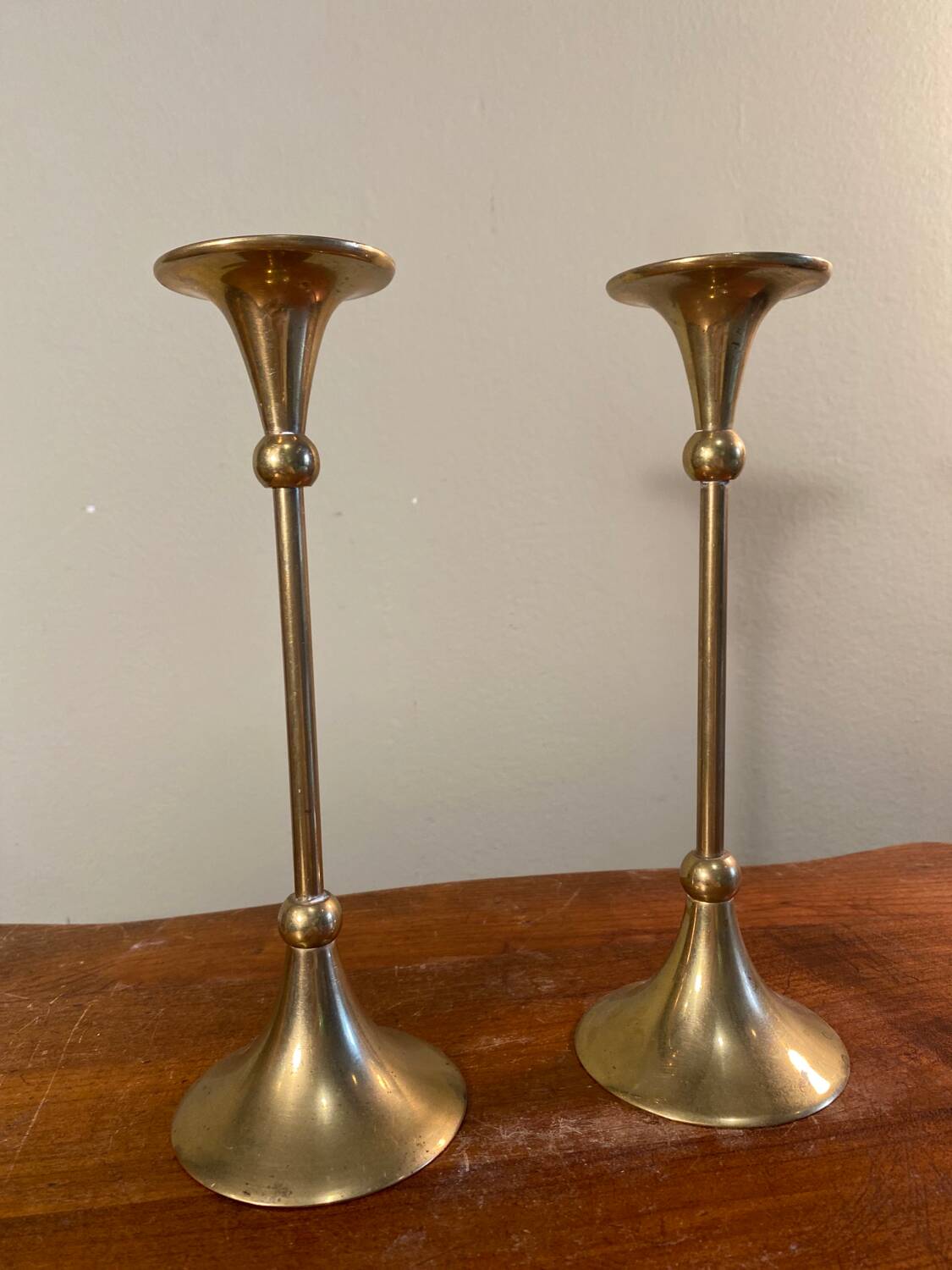 Pair of gilded brass candlesticks