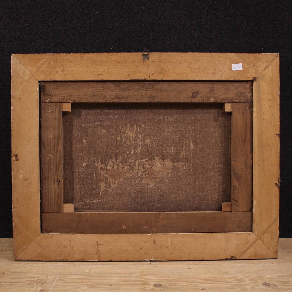 20th century Italian painting of a harbor view