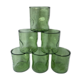 6 vintage green glasses