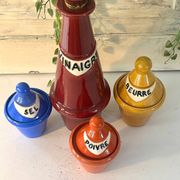 French 1950s ceramic vinaigrette set, Pol Chambost style