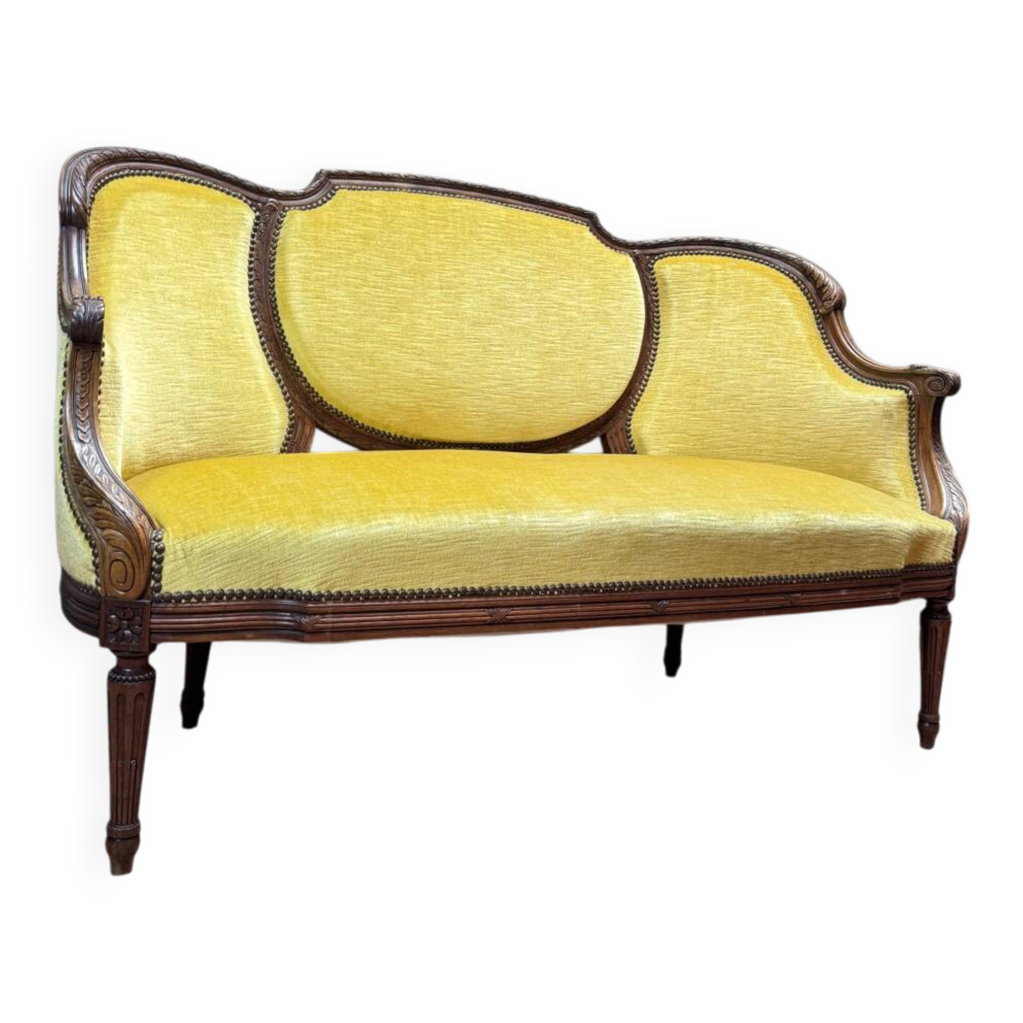 Banquette, canapé en bois naturel de style louis xvi xix eme siècle