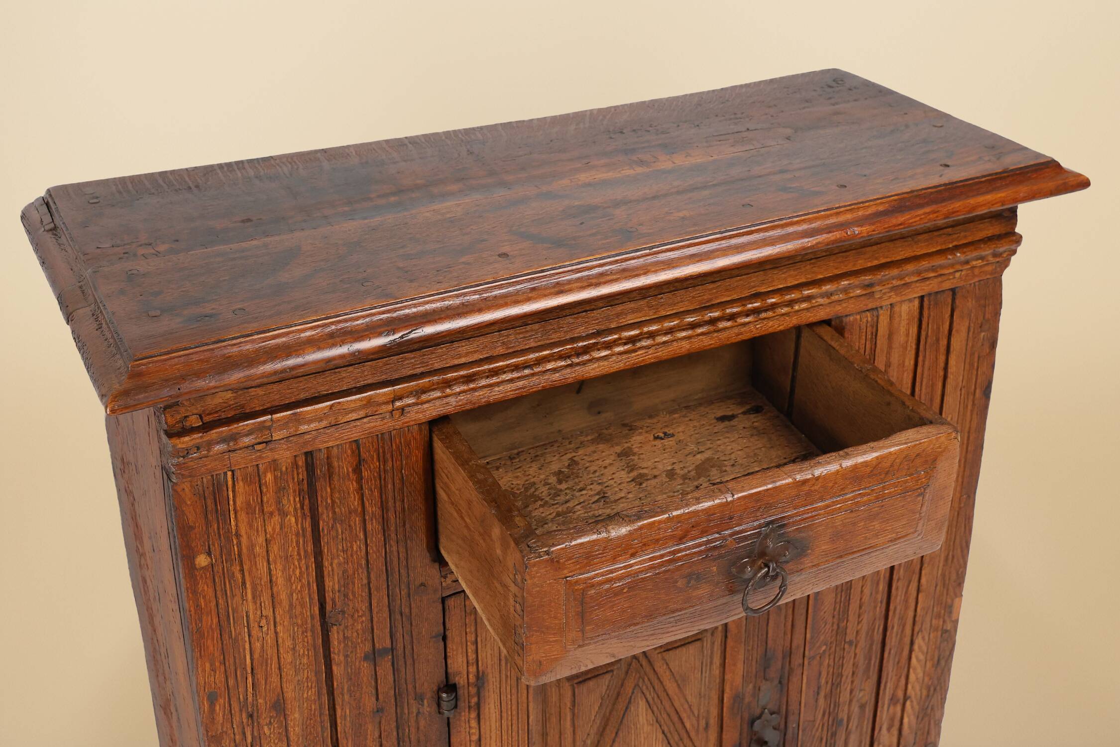 16th Century Belgian hand carved single door cabinet in full oak