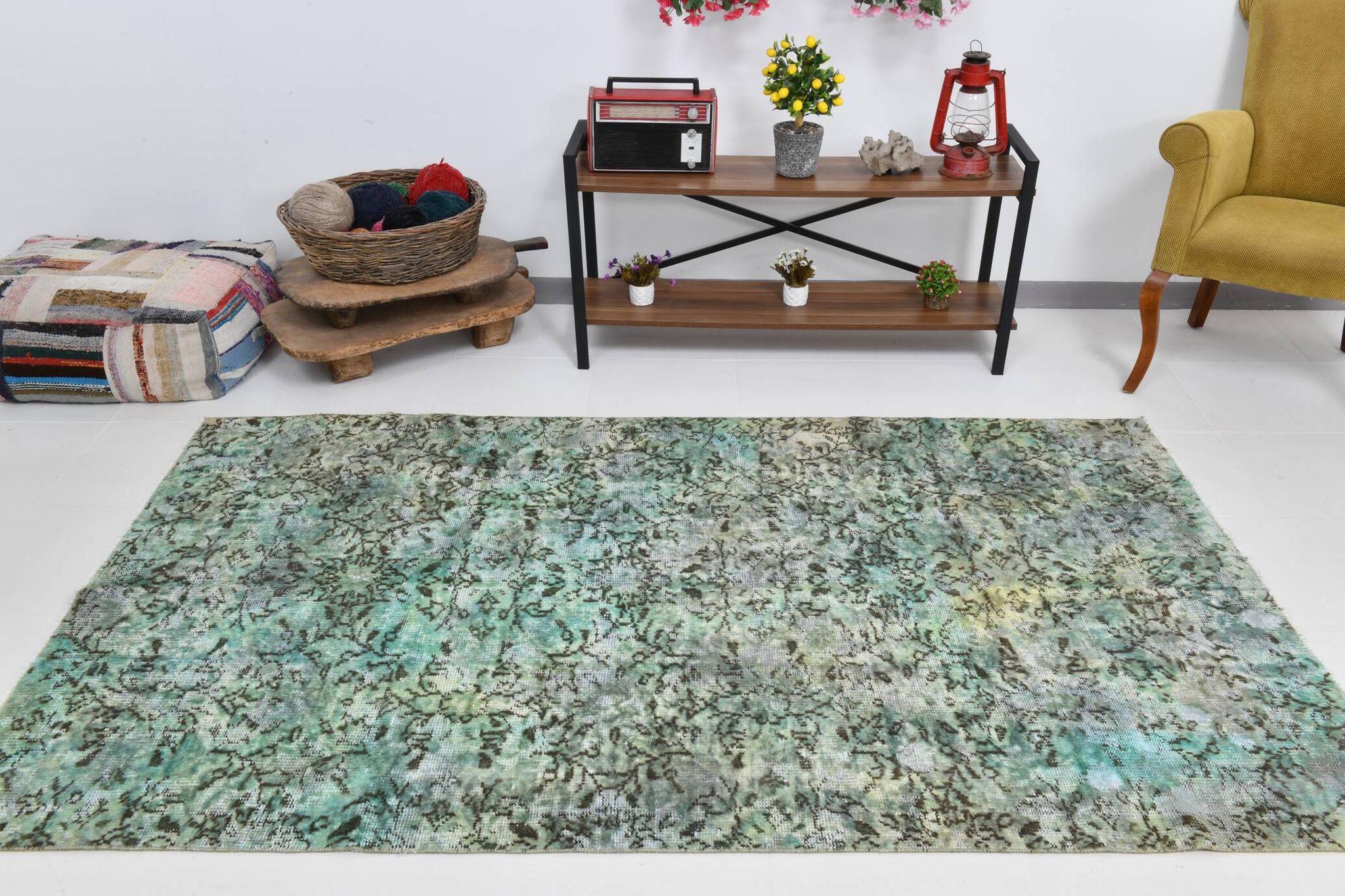 Tapis vintage style plantes 5x8, 148x243cm