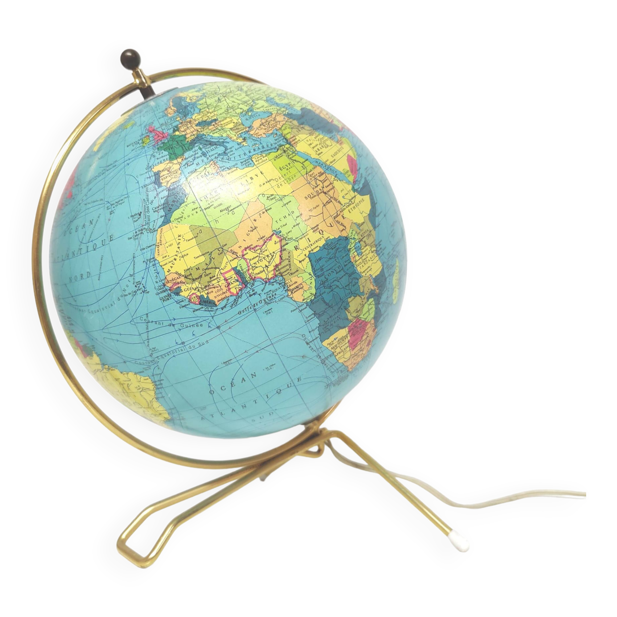 Luminous globe Taride 1970 golden tripod foot