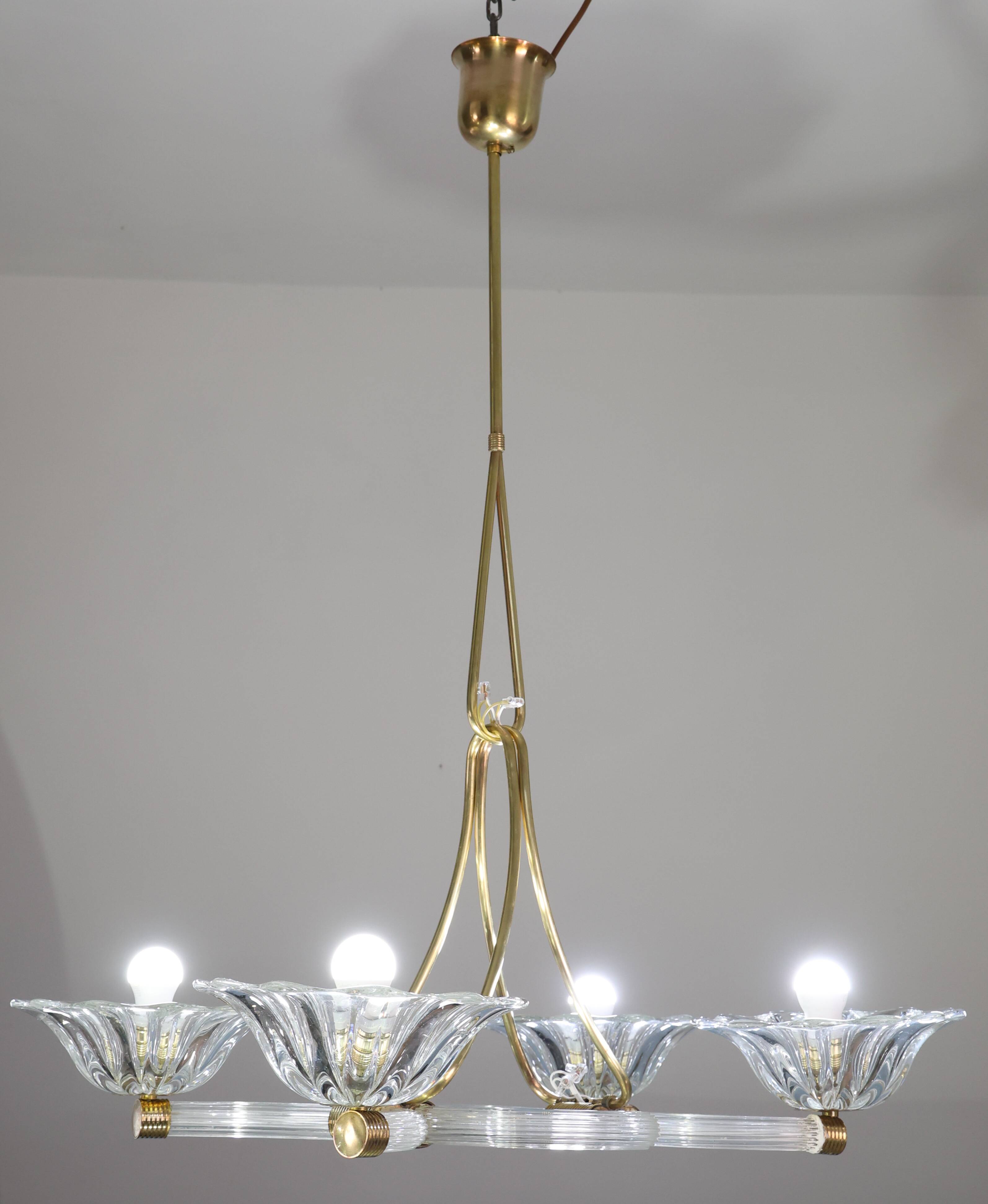 Extraordinary Art Deco Murano Glass and Bronze Chandelier by Barovier&Toso, 1950