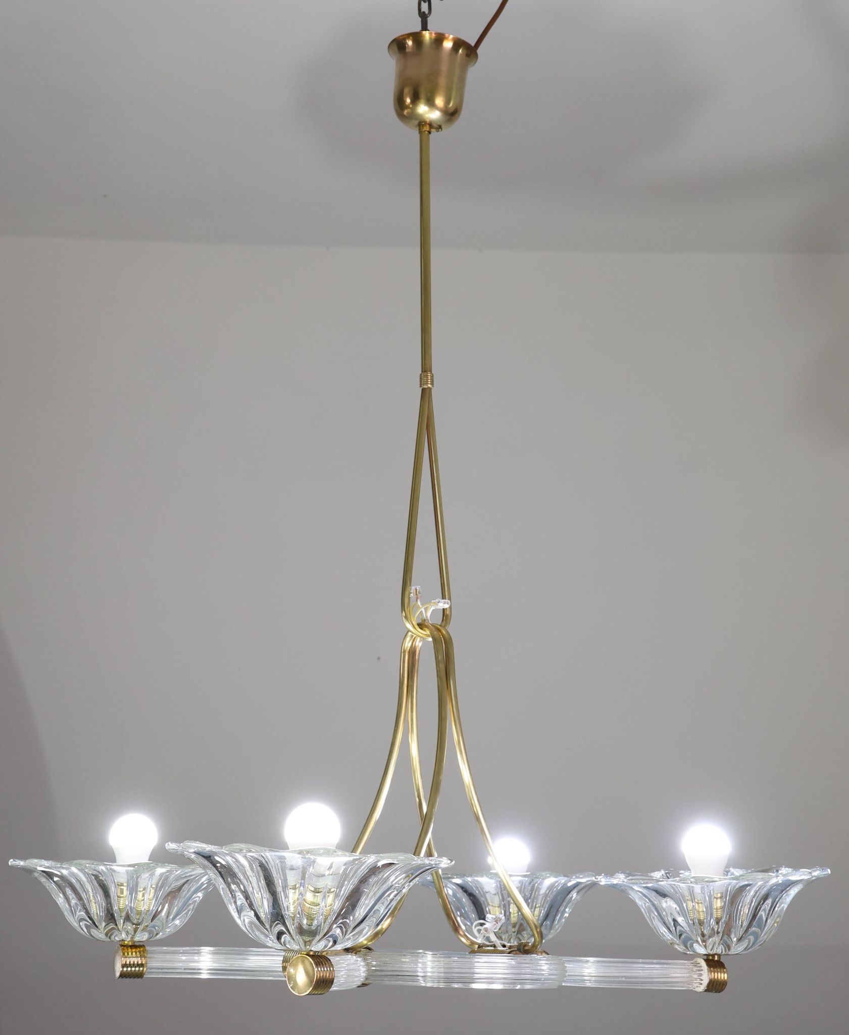 Extraordinary Art Deco Murano Glass and Bronze Chandelier by Barovier&Toso, 1950