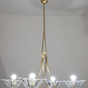Extraordinary Art Deco Murano Glass and Bronze Chandelier by Barovier&Toso, 1950