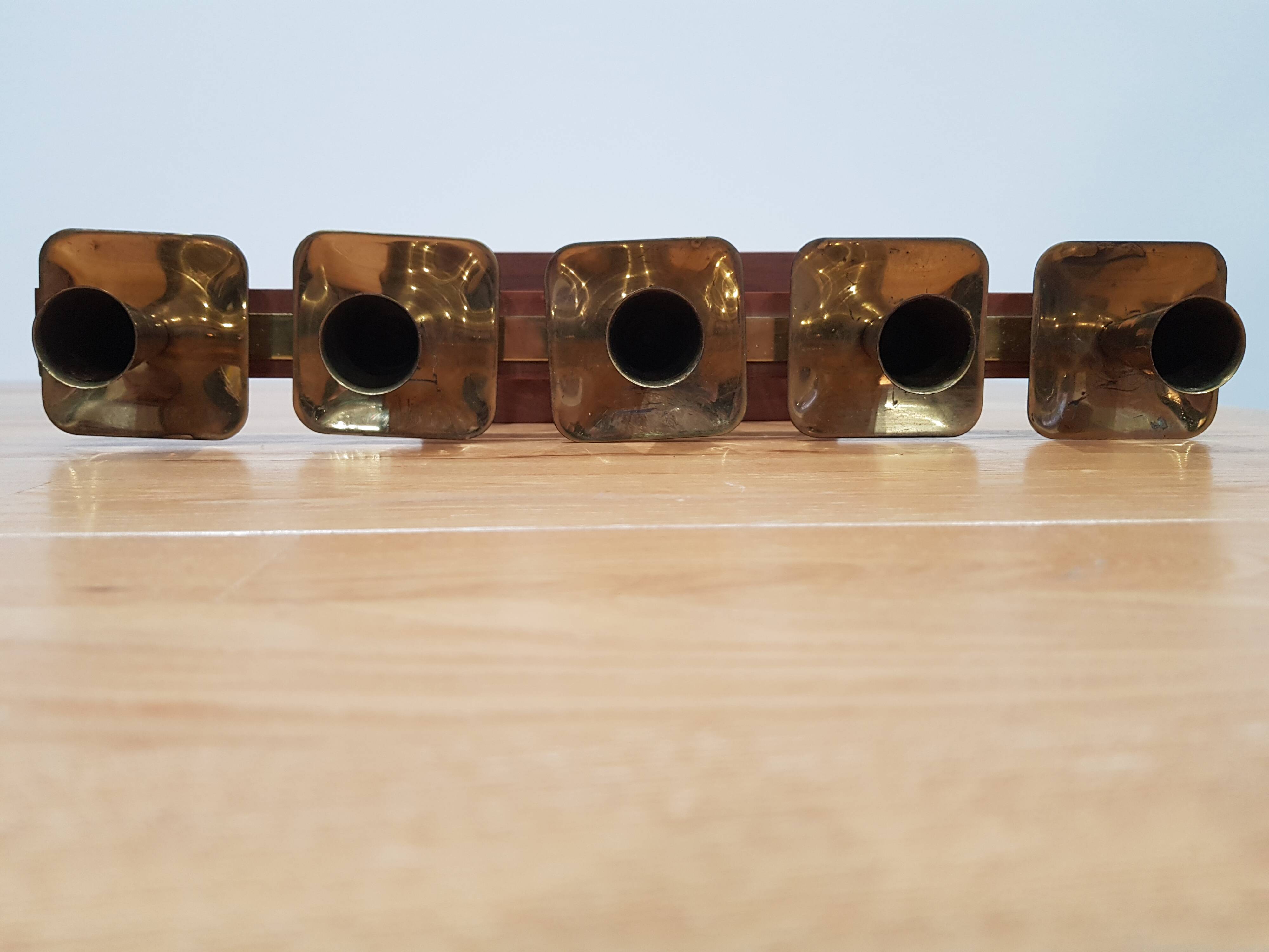 Vintage candle holder Echt Teakholz / teak and brass, 1960s.