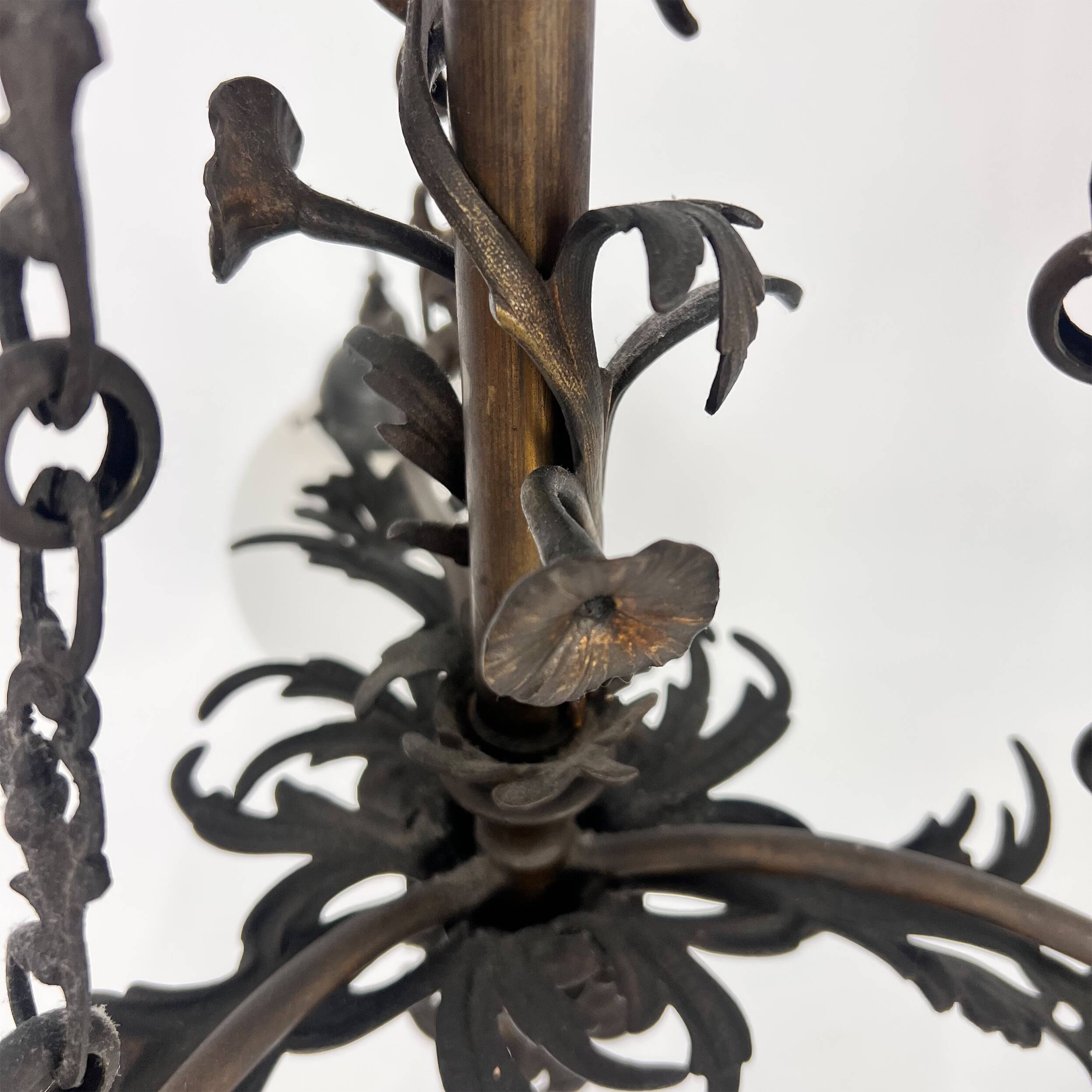Vintage gothic brass and glass chandelier, 1970s