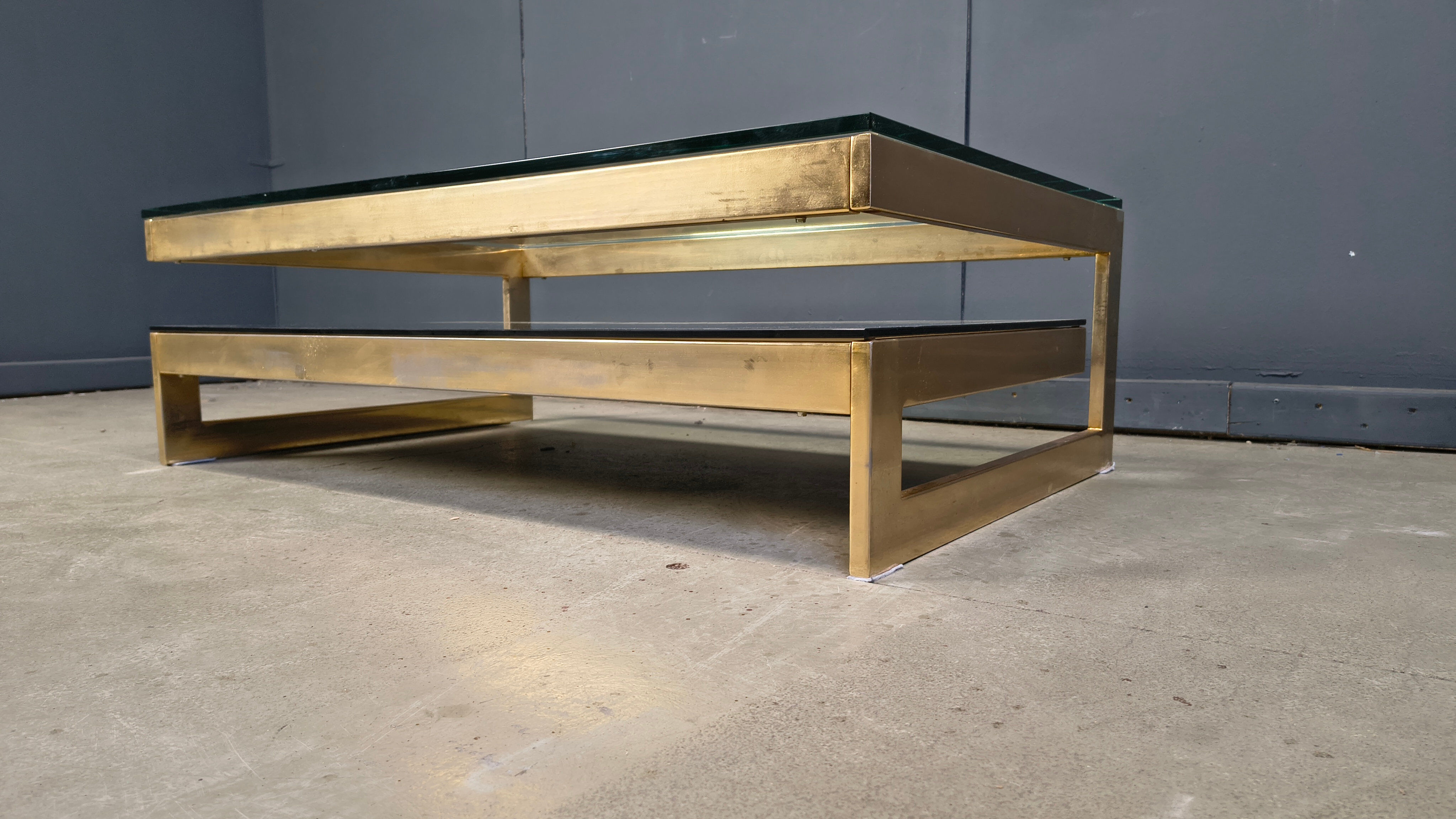 Vintage two tier Belgochrom 23kt coffee table, 1970s