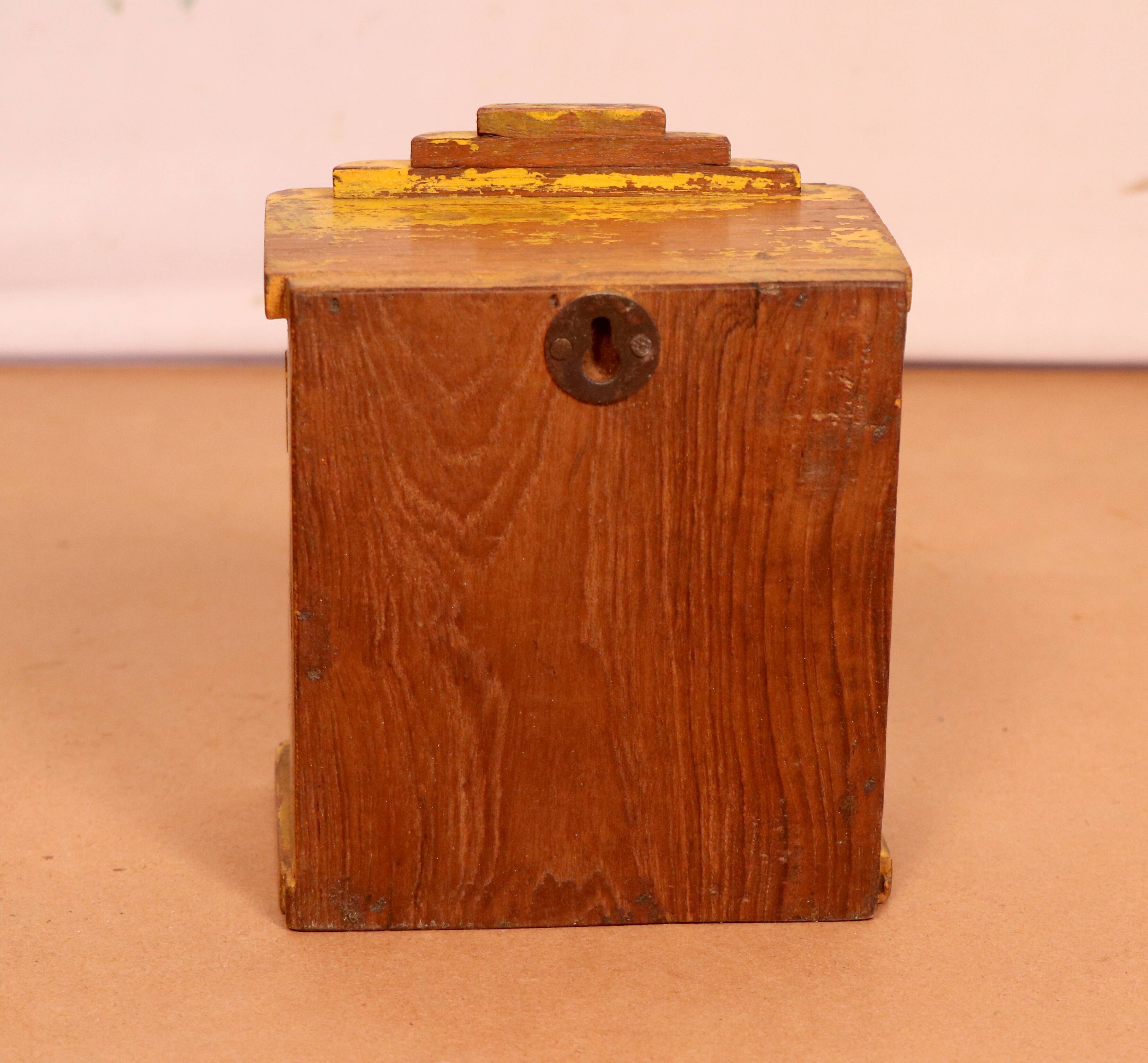 Old art deco wall showcase in original yellow teak