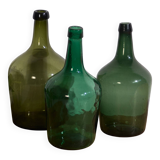 Antique green demijohns (c.1920). Set of 3 pieces