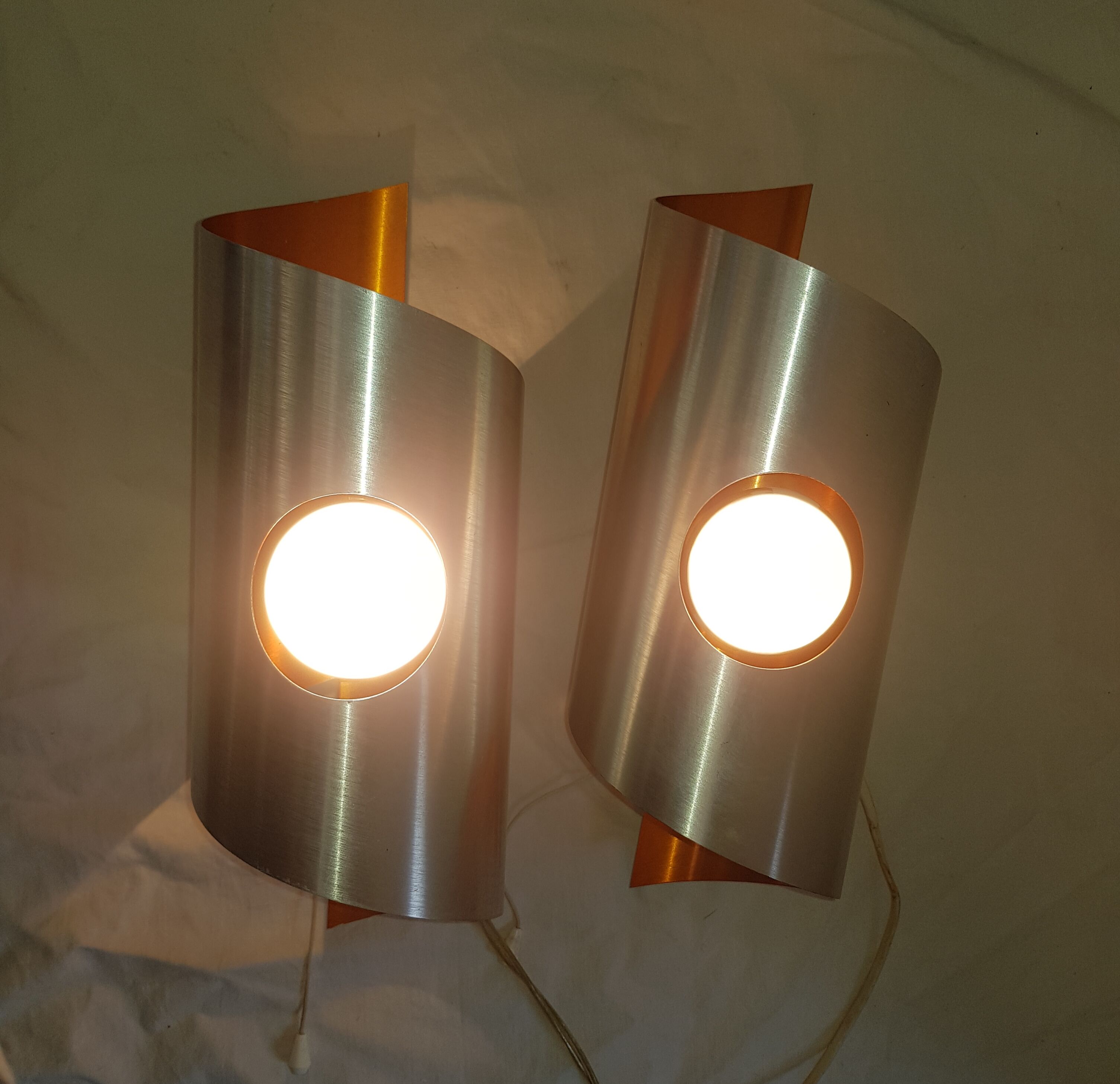 Pair of 70s brushed steel sconces