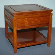 Vintage Oriental Teak Bedside Table with Drawer and Shelf, China