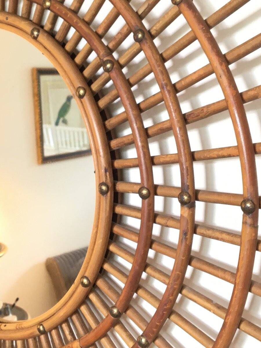 Set of 3 Rattan and Bamboo Mirrors, 1950s/60s