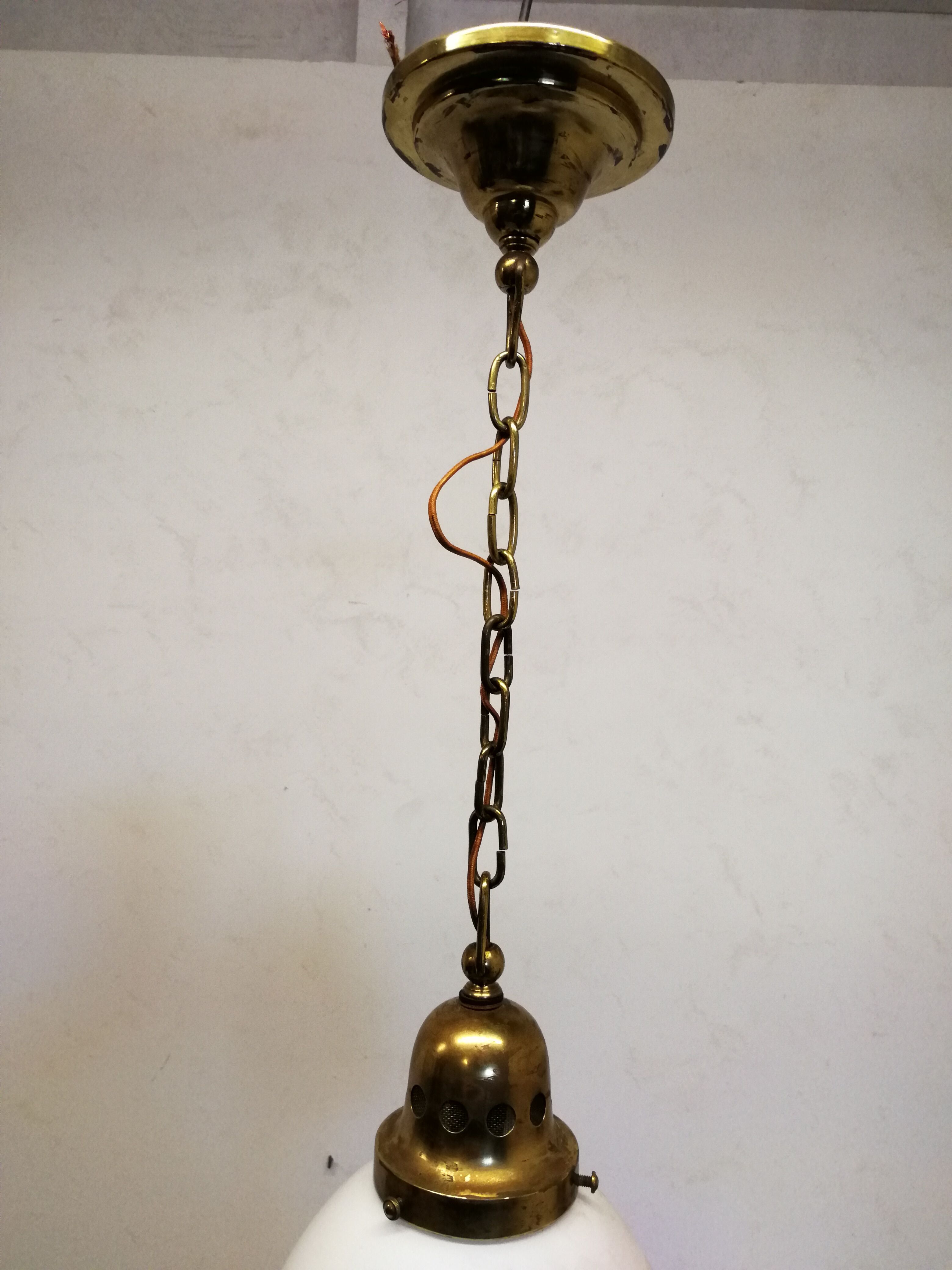 Brass and opaline hanging lamp