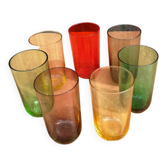 Set of 7 small multi-colored glasses
