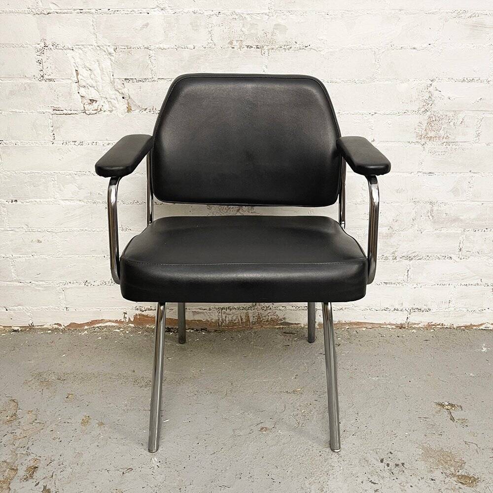 Space Age Black Leather Armchair, 1970s