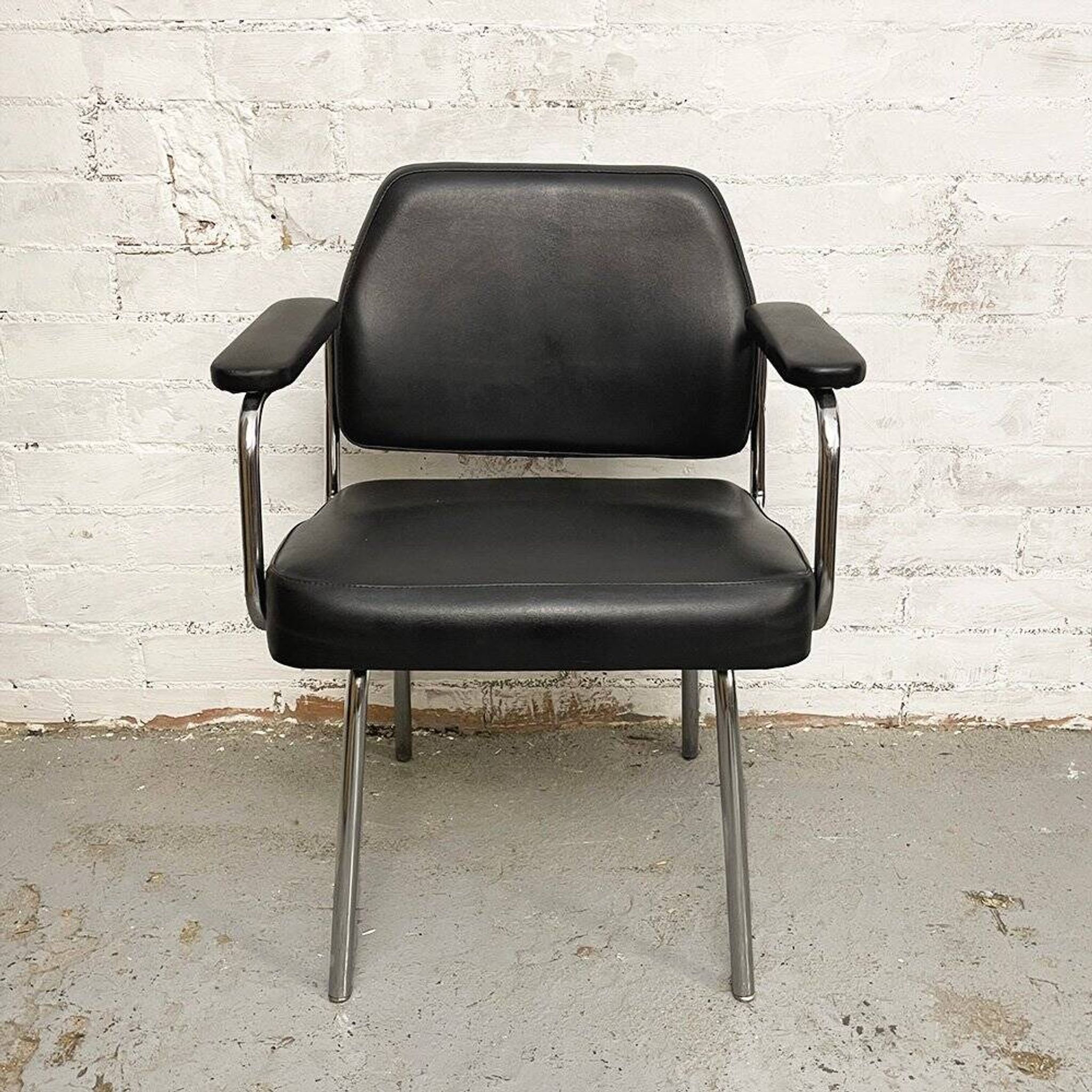 Space Age Black Leather Armchair, 1970s