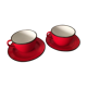 2 cups and their red enamelled saucer