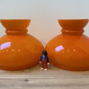 duo of Abat jour in vintage orange opaline glass