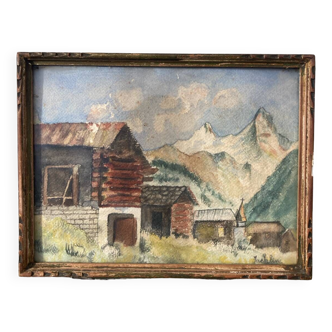 Watercolor painting on mountain paper