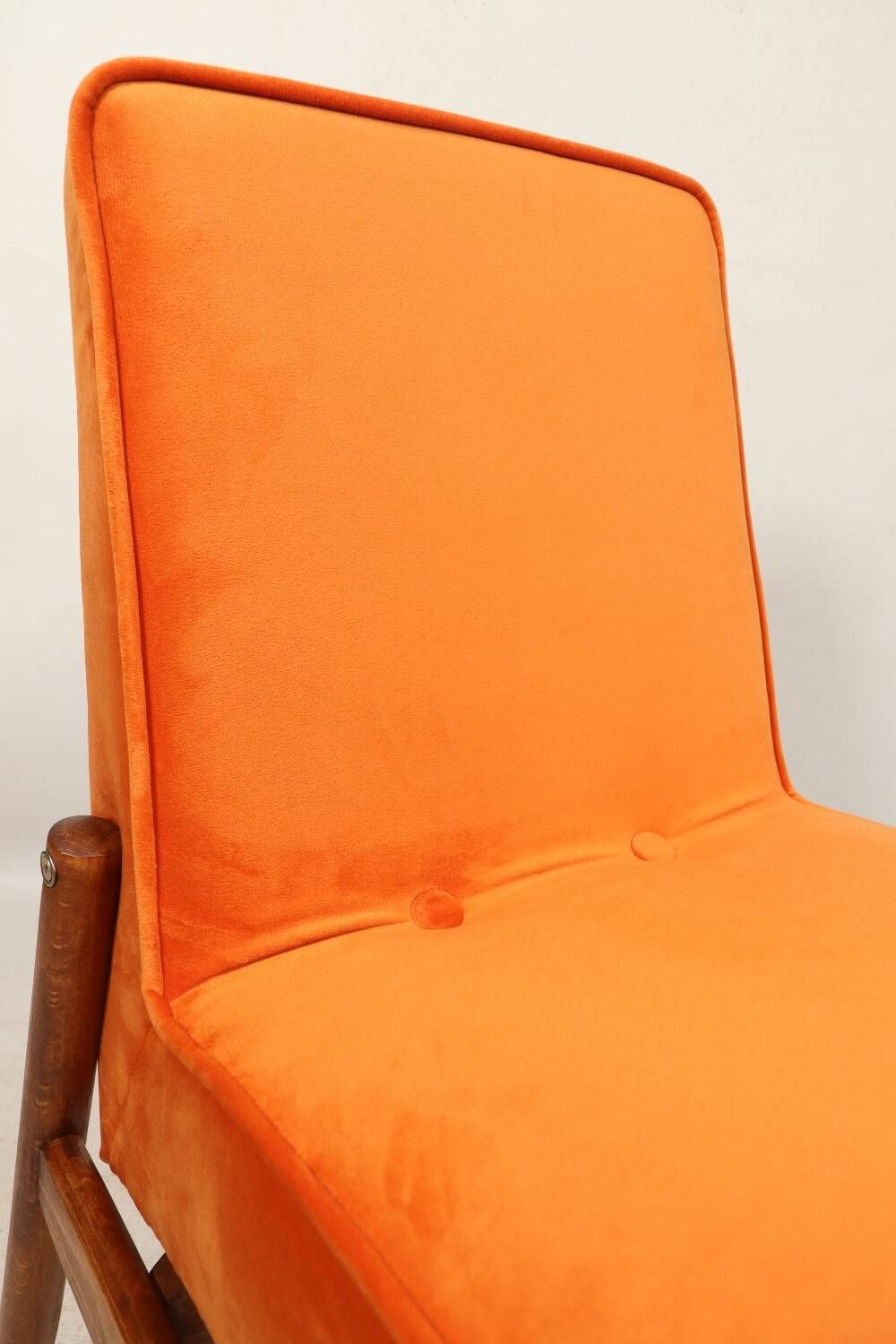 Papaya orange velvet mid century modern 1970s renovated armchair